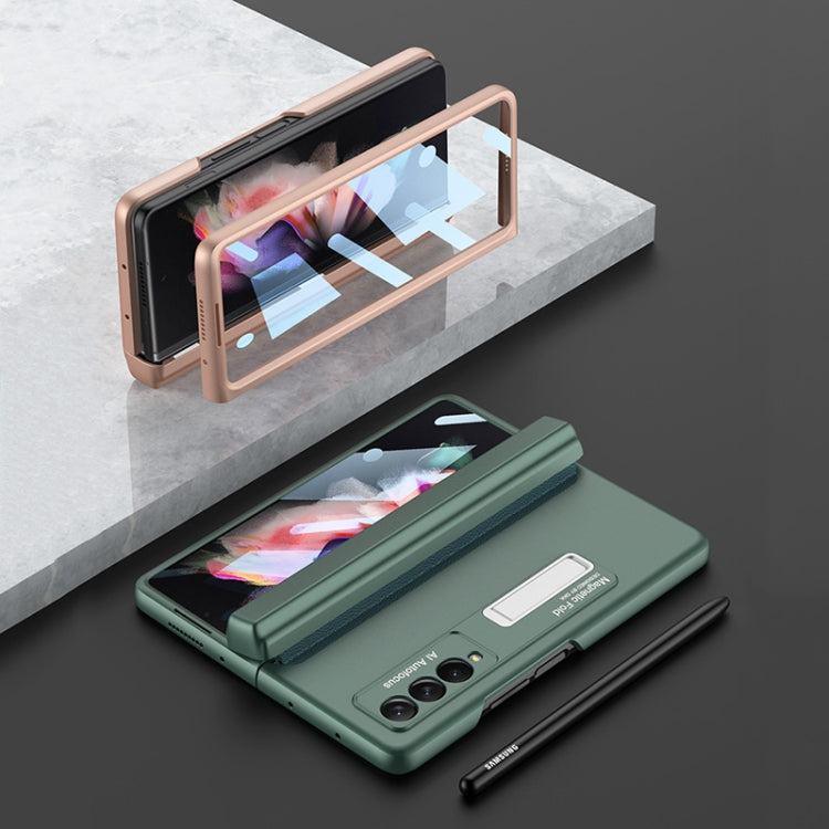 For Samsung Galaxy Z Fold3 5G GKK Integrated Magnetic Full Coverage Phone Flip Case with Pen Box(Dark Night Green)