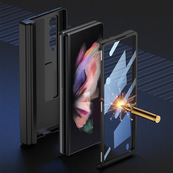 For Samsung Galaxy Z Fold3 5G GKK Integrated Magnetic Full Coverage Phone Flip Case with Pen Box(Dark Night Green)