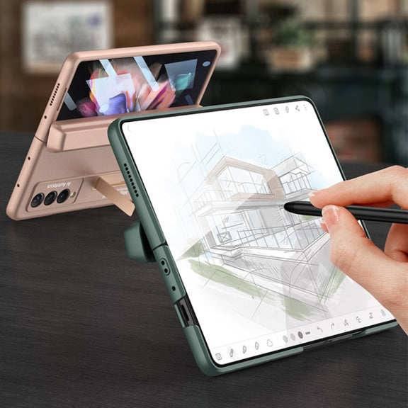 For Samsung Galaxy Z Fold3 5G GKK Integrated Magnetic Full Coverage Phone Flip Case with Pen Box(Mist Gold)