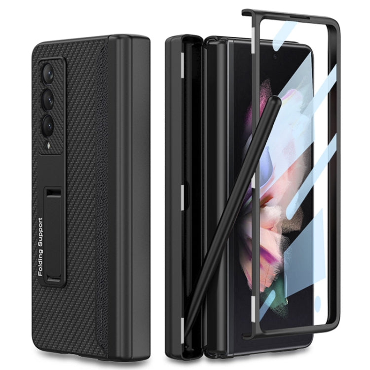 For Samsung Galaxy Z Fold3 5G GKK Magnetic Hinge Plain Leather Phone Flip Case with Pen Box(Carbon Fiber Texture) - free shipping - PMC TechLife - Order now!