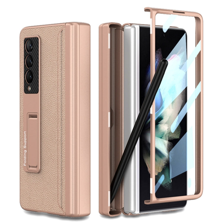 For Samsung Galaxy Z Fold3 5G GKK Magnetic Hinge Plain Leather Phone Flip Case with Pen Box(Mist Gold) - free shipping - PMC TechLife - Order now!