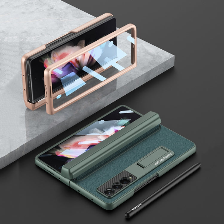For Samsung Galaxy Z Fold3 5G GKK Magnetic Hinge Plain Leather Phone Flip Case with Pen Box(Mist Gold)