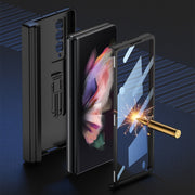 For Samsung Galaxy Z Fold3 5G GKK Magnetic Hinge Plain Leather Phone Flip Case with Pen Box(Mist Gold)