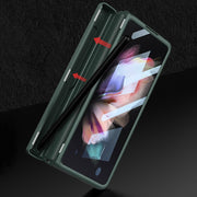 For Samsung Galaxy Z Fold3 5G GKK Magnetic Hinge Plain Leather Phone Flip Case with Pen Box(Silver)