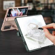 For Samsung Galaxy Z Fold3 5G GKK Magnetic Hinge Plain Leather Phone Flip Case with Pen Box(Mist Gold)