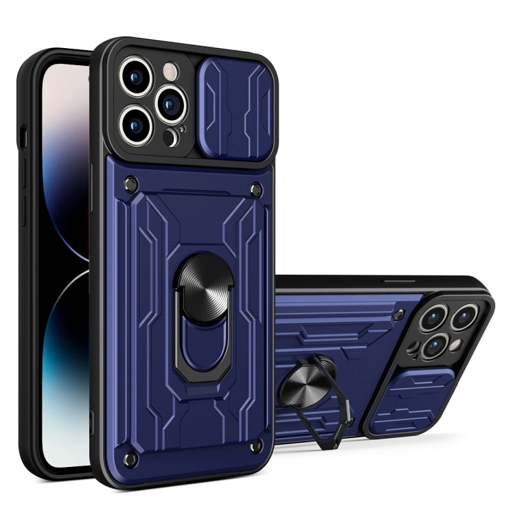 For iPhone 14 Pro Max Sliding Camshield TPU+PC Phone Case with Card Slot (Blue) - free shipping - PMC TechLife - Order now!