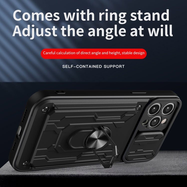 For iPhone 14 Pro Max Sliding Camshield TPU+PC Phone Case with Card Slot (Blue) - free shipping - PMC TechLife - Order now!