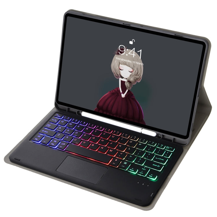 For Samsung Galaxy Tab A8 10.5 (2021) A08B-AS Lambskin Texture Backlight Bluetooth Keyboard Leather Tablet Case(Black) - Samsung Keyboard by PMC TechLife | Online Shopping South Africa | PMC TechLife