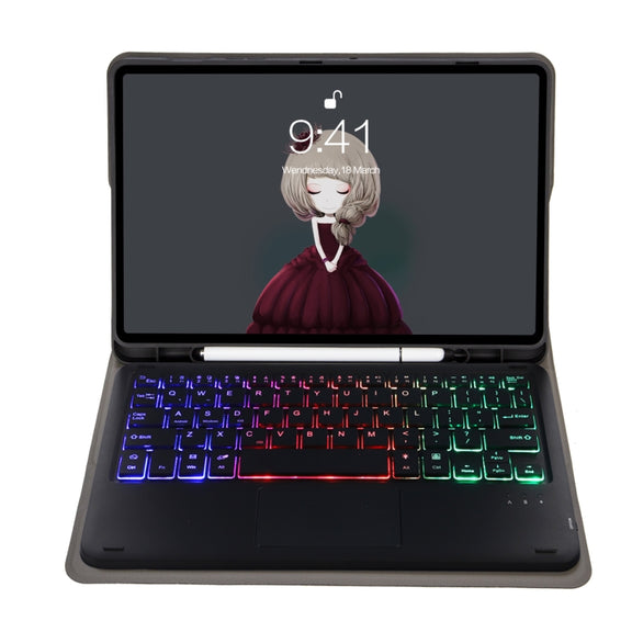 For Samsung Galaxy Tab A8 10.5 (2021) A08B-AS Lambskin Texture Backlight Bluetooth Keyboard Leather Tablet Case(Black)