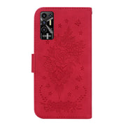For Tecno Pova 2 Butterfly Rose Embossed Leather Phone Case(Red)