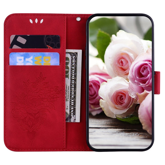 For Tecno Pova 2 Butterfly Rose Embossed Leather Phone Case(Red)