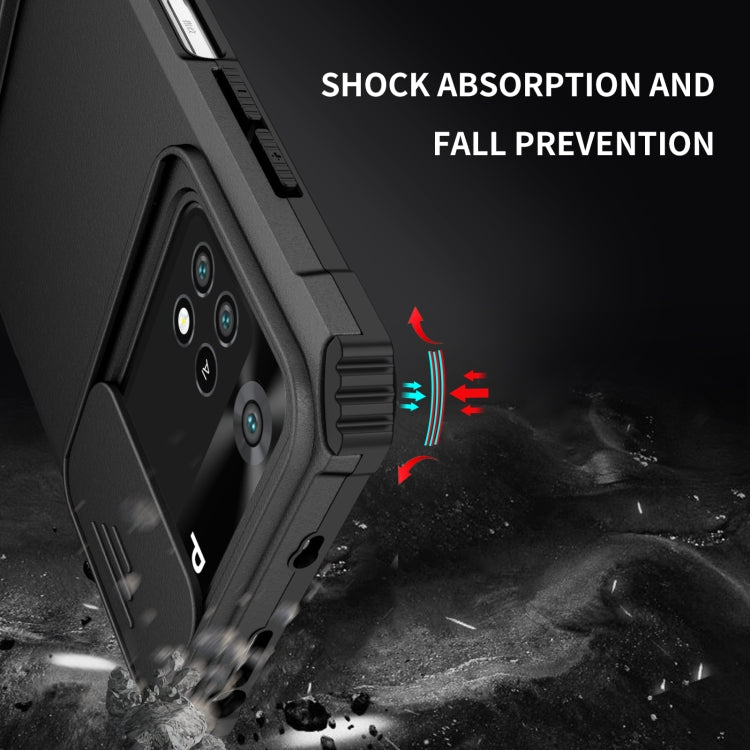 For Xiaomi Poco M4 Pro 4G Stereoscopic Holder Sliding Camshield Phone Case(Black)