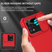 For Xiaomi Poco M4 Pro 4G Stereoscopic Holder Sliding Camshield Phone Case(Red)