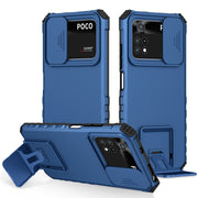 For Xiaomi Poco M4 Pro 4G Stereoscopic Holder Sliding Camshield Phone Case(Blue)