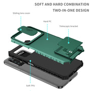 For Xiaomi Poco M4 Pro 4G Stereoscopic Holder Sliding Camshield Phone Case(Dark Green)