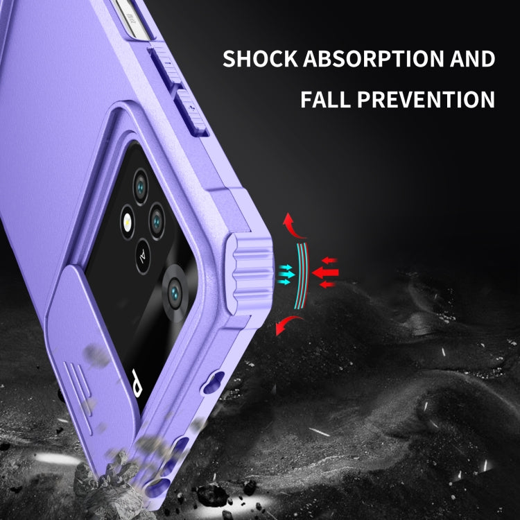 For Xiaomi Poco M4 Pro 4G Stereoscopic Holder Sliding Camshield Phone Case(Purple)