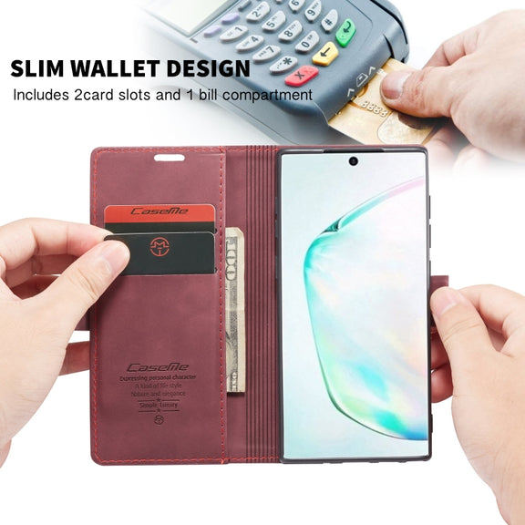 For Galaxy A81 / Note 10 Lite CaseMe Multifunctional Horizontal Flip Leather Case, with Card Slot & Holder & Wallet(Wine Red)
