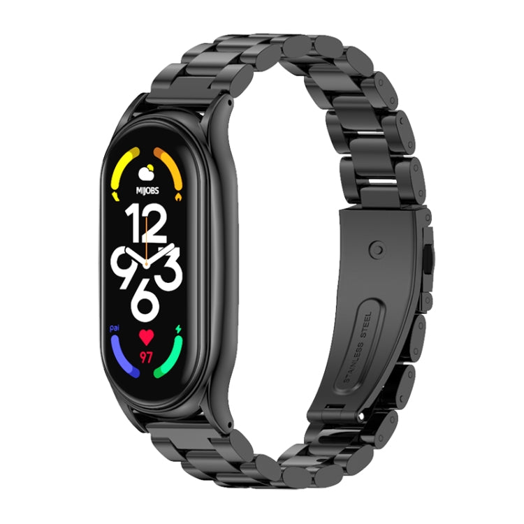 For Xiaomi Mi Band 7 / 7 NFC MIJOBS Three-Bead Metal Plus Stainless Steel Watch Band(Black) - Watch Bands by MIJOBS | Online Shopping South Africa | PMC TechLife | Buy Now Pay Later Mobicred