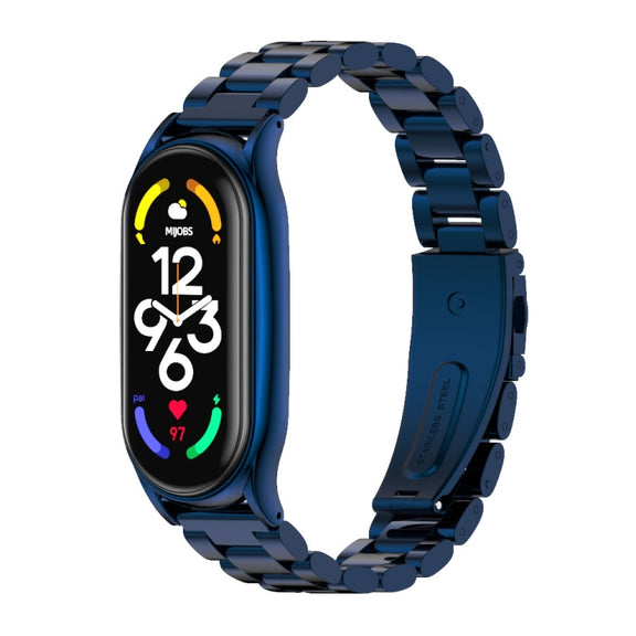 For Xiaomi Mi Band 7 / 7 NFC MIJOBS Three-Bead Metal Plus Stainless Steel Watch Band(Blue) - Watch Bands by MIJOBS