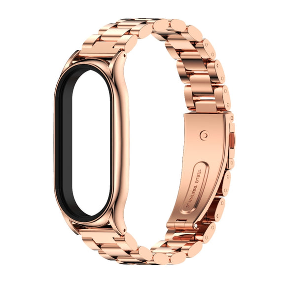 For Xiaomi Mi Band 7 / 7 NFC MIJOBS Three-Bead Metal Plus Stainless Steel Watch Band(Rose Gold) - Watch Bands by MIJOBS