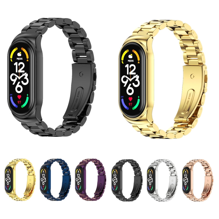 For Xiaomi Mi Band 7 / 7 NFC MIJOBS CS Three-Bead Metal Stainless Steel Watch Band(Blue) - Watch Bands by MIJOBS | Online Shopping South Africa | PMC TechLife | Buy Now Pay Later Mobicred