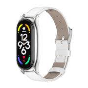For Xiaomi Mi Band 7 / 7 NFC MIJOBS Plus Genuine Leather Watch Band(White Silver) - Watch Bands by MIJOBS