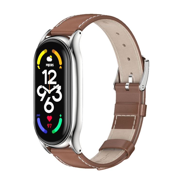 For Xiaomi Mi Band 7 / 7 NFC MIJOBS Plus Genuine Leather Watch Band(Brown SIlver) - Watch Bands by MIJOBS | Online Shopping South Africa | PMC TechLife | Buy Now Pay Later Mobicred