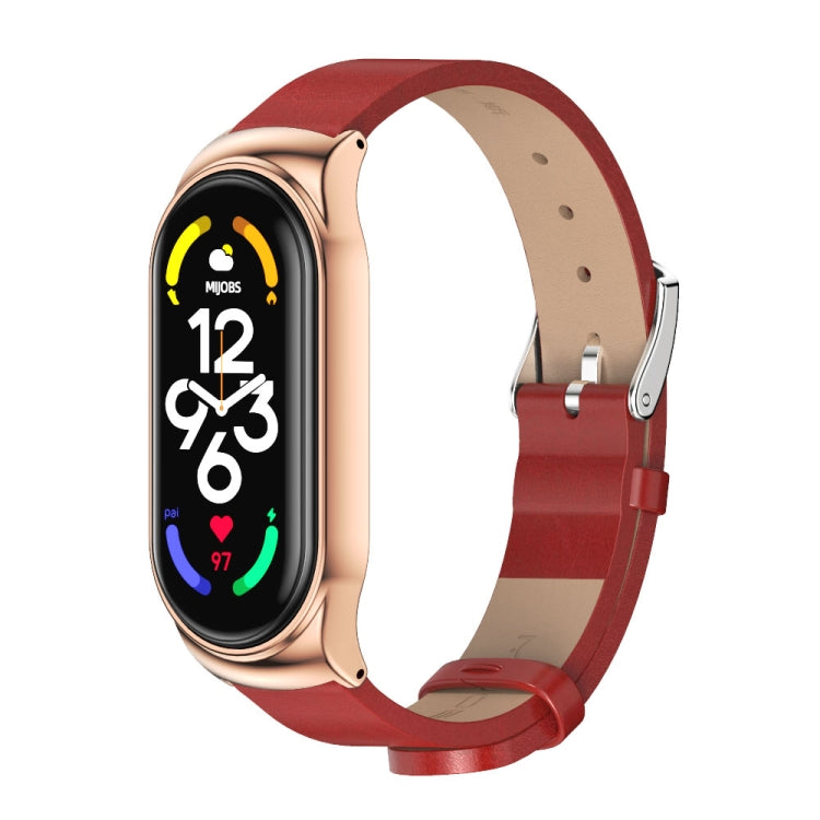 For Xiaomi Mi Band 7 / 7 NFC MIJOBS CS Metal Case + Microfiber Leather Watch Band(Red Rose Gold) - Watch Bands by MIJOBS | Online Shopping South Africa | PMC TechLife | Buy Now Pay Later Mobicred