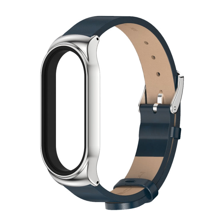 For Xiaomi Mi Band 7 / 7 NFC MIJOBS CS Metal Case + Microfiber Leather Watch Band(Blue Silver) - Watch Bands by MIJOBS