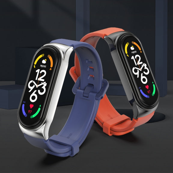 For Xiaomi Mi Band 7 / 7 NFC MIJOBS CS Metal Case + Silicone Watch Band(Black Silver) - Watch Bands by MIJOBS