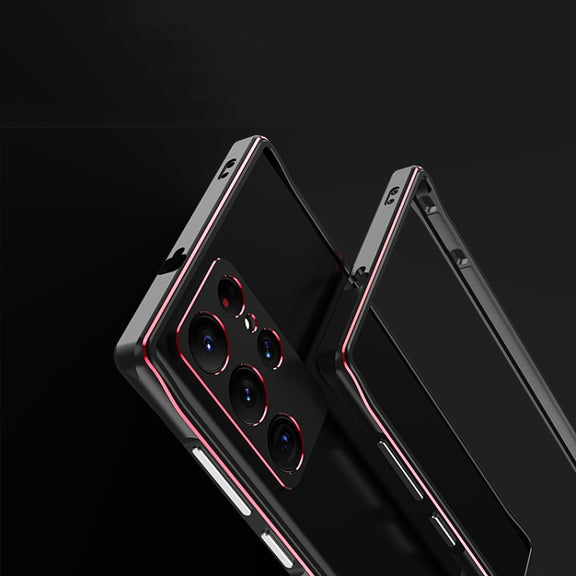 For Samsung Galaxy S22 Ultra Aurora Series Lens Protector + Metal Frame Protective Phone Case(Black Silver)