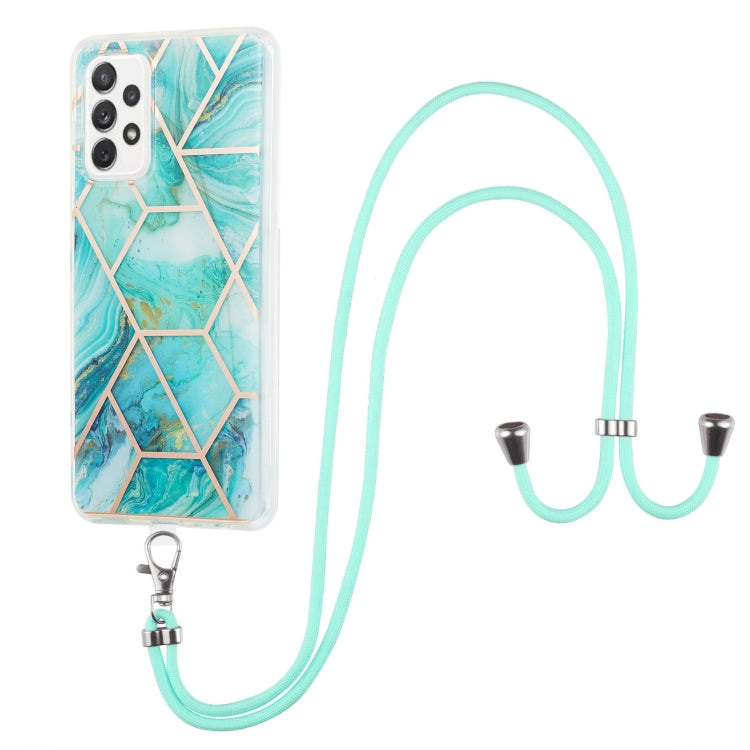 For Samsung Galaxy A13 4G Electroplating Splicing Marble TPU Phone Case with Lanyard(Blue) - free shipping - PMC TechLife - Order now!
