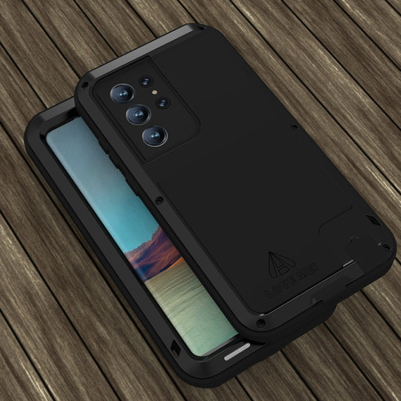 For Samsung Galaxy S22 Ultra 5G LOVE MEI Metal Shockproof Water-resistant Dustproof Protective Phone Case(Black)