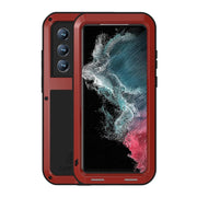 For Samsung Galaxy S22 Ultra 5G LOVE MEI Metal Shockproof Water-resistant Dustproof Protective Phone Case(Red)