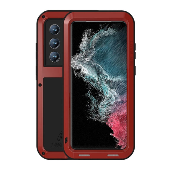 For Samsung Galaxy S22 Ultra 5G LOVE MEI Metal Shockproof Water-resistant Dustproof Protective Phone Case(Red)