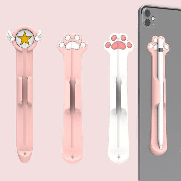 Stylus Silicone Magnetic Cartoon Pen Holder For Apple Pencil 1/2(Pink Cat Paw)