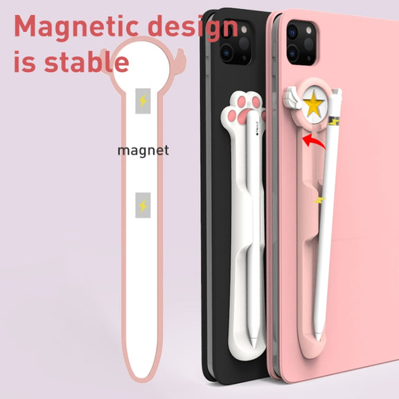 Stylus Silicone Magnetic Cartoon Pen Holder For Apple Pencil 1/2(White Cat Paw)