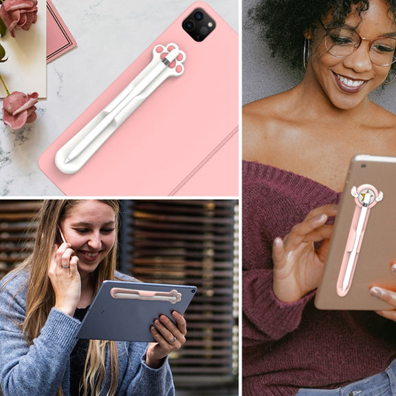 Stylus Silicone Magnetic Cartoon Pen Holder For Apple Pencil 1/2(Pink Cat Paw)