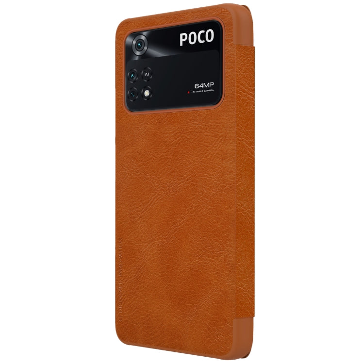 For Xiaomi Poco M4 Pro NILLKIN QIN Series Crazy Horse Texture Leather Phone Case(Brown) - Xiaomi Cases by NILLKIN | Online Shopping South Africa | PMC TechLife | Buy Now Pay Later Mobicred