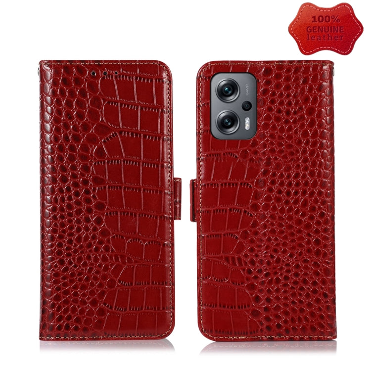 For Xiaomi Redmi Note 11T Pro Crocodile Top Layer Cowhide Leather Phone Case(Red) - Xiaomi Cases by PMC TechLife | Online Shopping South Africa | PMC TechLife