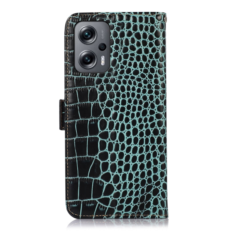 For Xiaomi Redmi Note 11T Pro Crocodile Top Layer Cowhide Leather Phone Case(Green) - Xiaomi Cases by PMC TechLife | Online Shopping South Africa | PMC TechLife