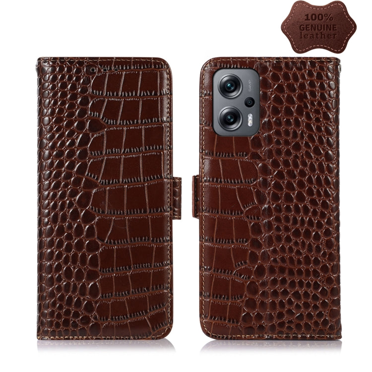For Xiaomi Redmi Note 11T Pro Crocodile Top Layer Cowhide Leather Phone Case(Brown) - Xiaomi Cases by PMC TechLife | Online Shopping South Africa | PMC TechLife