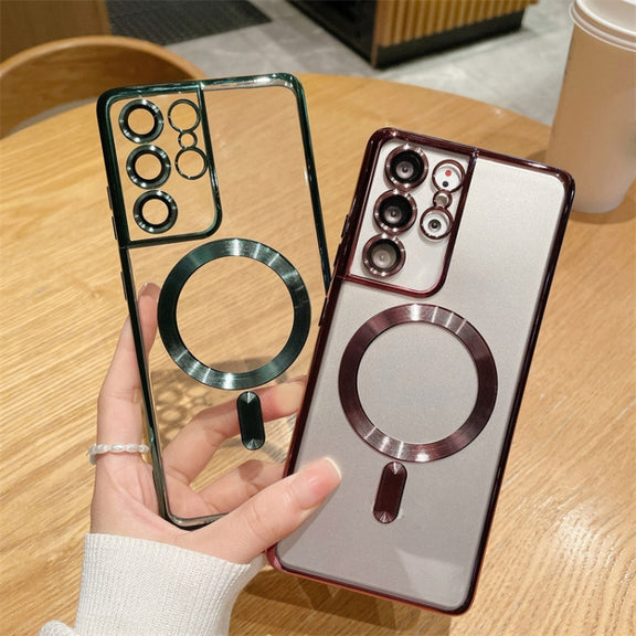 For Samsung Galaxy S22 Ultra 5G TPU Electroplated Magsafe Magnetic Phone Case(Green)
