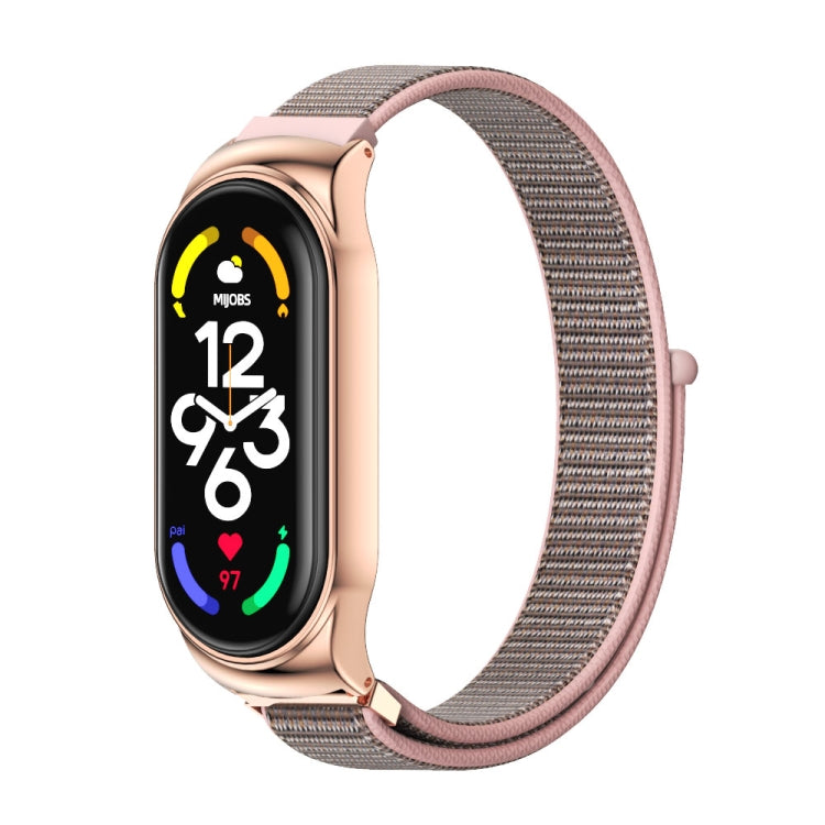 For Xiaomi Mi Band 7 / 7 NFC MIJOBS CS Stainless Steel Case Nylon Watch Band(Pink Sand Rose Gold) - Watch Bands by MIJOBS | Online Shopping South Africa | PMC TechLife | Buy Now Pay Later Mobicred