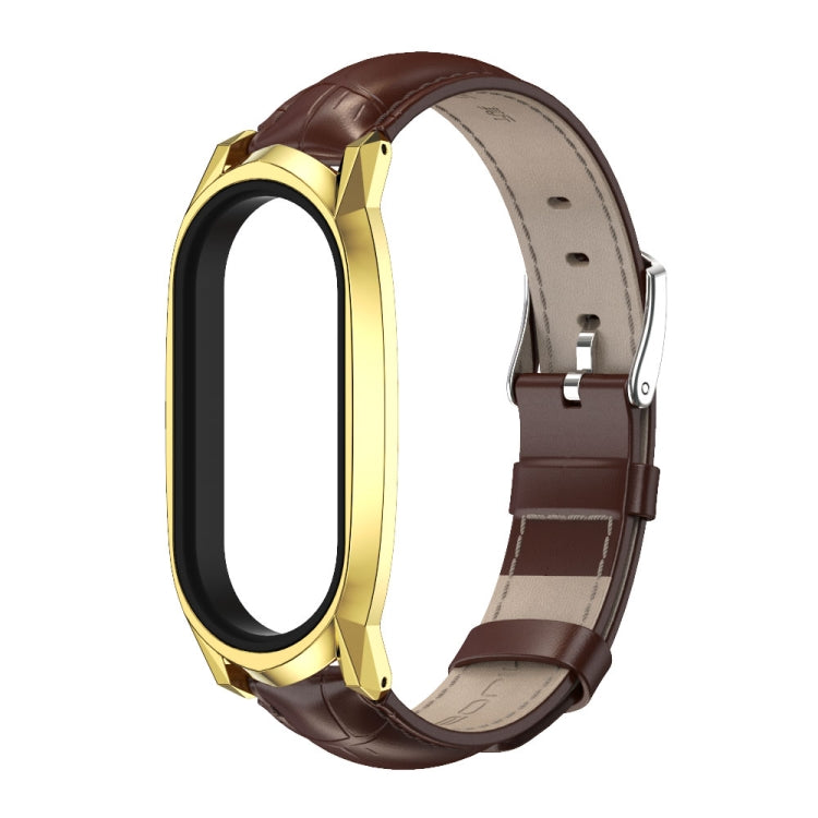 For Xiaomi Mi Band 7 / 7 NFC MIJOBS GT Metal Case Top Layer Cowhide Watch Band(Bamboo Coffee Black) - Watch Bands by MIJOBS | Online Shopping South Africa | PMC TechLife | Buy Now Pay Later Mobicred