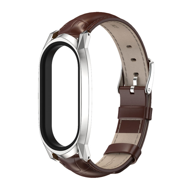 For Xiaomi Mi Band 7 / 7 NFC MIJOBS GT Metal Case Top Layer Cowhide Watch Band(Bamboo Coffee Silver) - Watch Bands by MIJOBS | Online Shopping South Africa | PMC TechLife | Buy Now Pay Later Mobicred