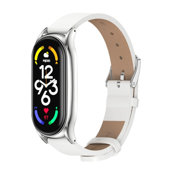 For Xiaomi Mi Band 7 / 7 NFC MIJOBS Plus Metal Case Microfiber Leather Watch Band(White Silver) - Watch Bands by MIJOBS