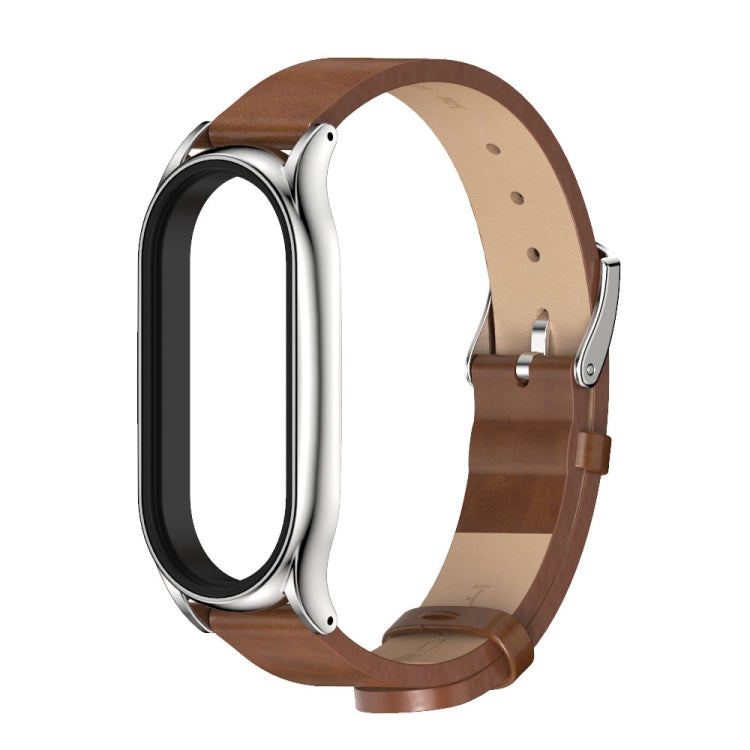 For Xiaomi Mi Band 7 / 7 NFC MIJOBS Plus Metal Case Microfiber Leather Watch Band(Brown Silver)