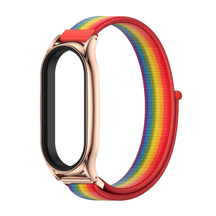 For Xiaomi Mi Band 7 / 7 NFC MIJOBS Plus Stainless Steel Case Nylon Watch Band(Rainbow Rose Gold) - Watch Bands by MIJOBS | Online Shopping South Africa | PMC TechLife | Buy Now Pay Later Mobicred