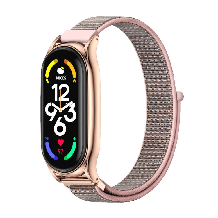 For Xiaomi Mi Band 7 / 7 NFC MIJOBS Plus Stainless Steel Case Nylon Watch Band(Pink Sand Rose Gold) - Watch Bands by MIJOBS | Online Shopping South Africa | PMC TechLife | Buy Now Pay Later Mobicred